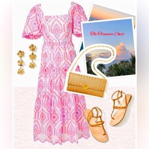 Lilly Pulitzer NWT Katalina Midi Eyelet Dress Sunset Dreamer Eyelet $348 Size 14